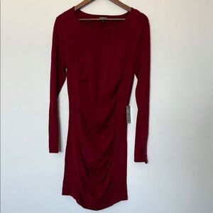 Express Draped Scoop Neck Ruched Bodycon Midi Dress Red Size Large‎ NWT